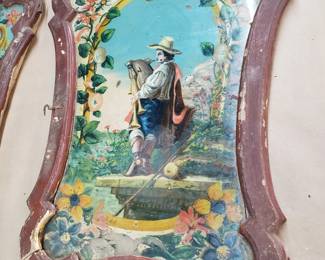 Fabulous Set of Four 18th. C. Reverse-Painted Carriage Windows - Extremely Rare!