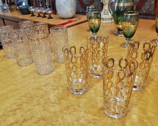 1960's Mid Century Gold-Decorated Bar Glasses