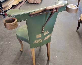 Victorian "Cock Fight" Leather Chair w/ Cup Holder & Ashtray