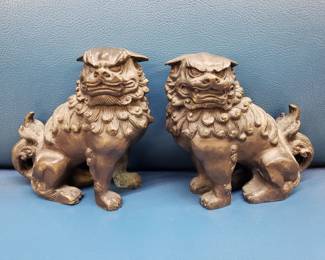 Pair of Small Vintage Bronze Foo Dogs