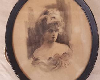 Antique Charcoal Oval Portrait