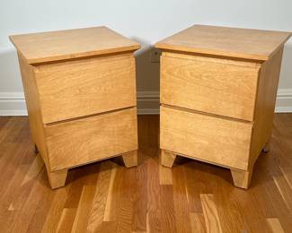 (2PC) PAIR BEDSIDE TABLES | Pair of light colored nightstands with 2 full drawers