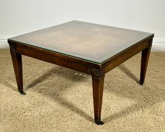 LEATHER TOP LOW TABLE | Inlay leather top with gilt border and carved flower corners