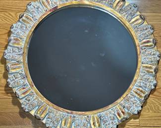 CIRCULAR WALL MIRROR | Round mirror with formed gilt leaf border
