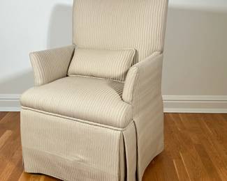 PLEATED ARMCHAIR | Champagne colored armchair with round back and pleated style upholstery