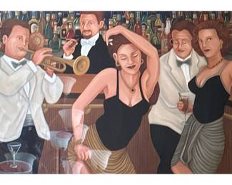 JOSEPH RENSAW SIGNED & NUMBERED GICLEE | Jazz Club 30 x 40 in sight Giclee on canvas Signed lower right, numbered “17/100” lower left