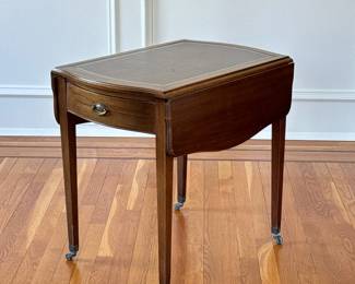 LEATHER INSET DROP SIDE TABLE | Single drawer