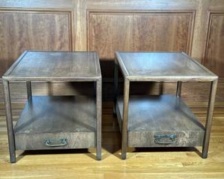 (2PC) PAIR BAKER SIDE TABLES | Pair of Baker Furniture end tables with 2 shelves and lower drawer