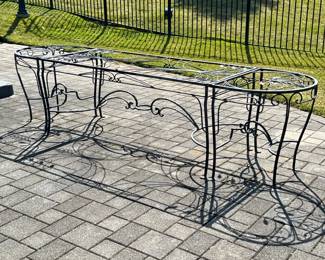 (3PC) WROUGHT IRON PATIO TABLES | 32 x 24 x 30 in, each demilune
