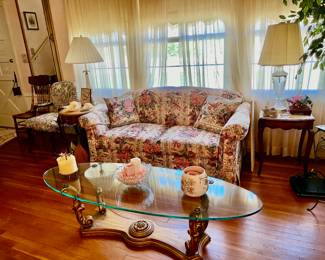 Floral Loveseat, oval coffee table, side tables