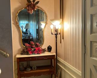 Wall mirror, occasional table with marble top