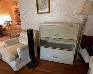 Three drawer File cabinet, oscillating tower fan