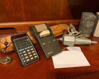 Vintage Hewlett-Packard Packard HP-35 Scientific Calculator, HP Printer, Vintage Electric Drafting Eraser 