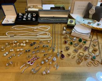 Fun costume jewelry. There are a few pieces of sterling & 14K.