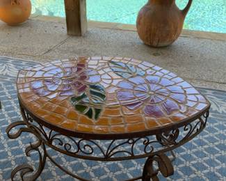 Floral Tile Table, Iron Frame.