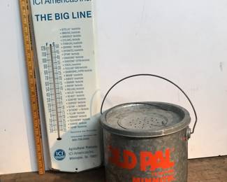 Advertising thermometer & minnow bucket