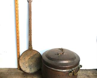 Antique copper skimmer & Baking pan