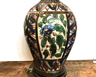 Antique incised Italian pottery table lamp