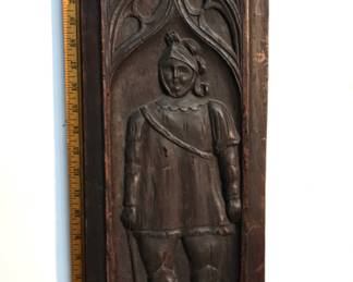 Carved oak 19thc Knight panel