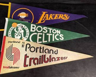 Vintage 1960s Portland Trailblazers Boston Celtics And Los Angeles Lakers Pennant Flags