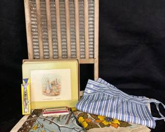 Irish Linen Placemats Flour Sack Towel Washboard Hohner Harmonica