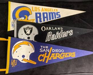 Vintage 1960s LA Rams San Diego Chargers And Oakland Raiders Pennant Flags