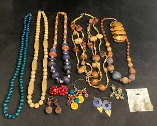 Wood Bead Necklaces And Earrings