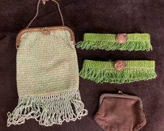 Vintage Beaded Purse And Garters