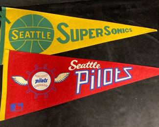 Vintage 1970s Seattle Super Sonics And Rare Seattle Pilots Pennant Flag