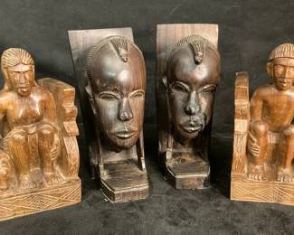 Hand Carved Wood Bookends