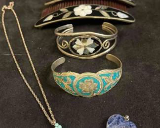 Alpaca Silver Bracelet And Mother Of Pearl Hair Combs