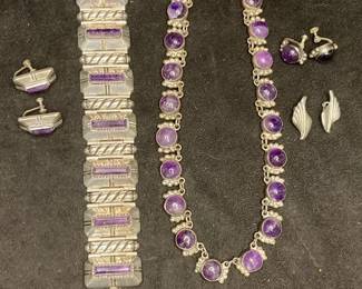 Taxco Sterling And Purple Stone Jewelry