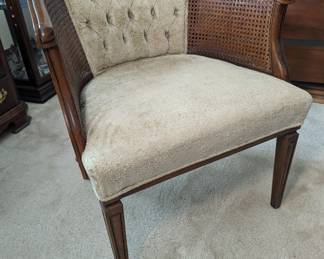 MCM upholstered occasional chair with cane inserts