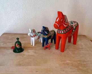 Wooden Dala Horse Figurines And Hand Painted Bell