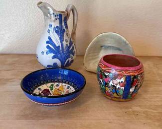 Assorted Hand Painted Pottery Pieces