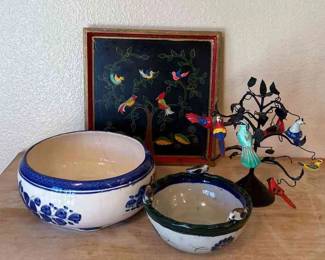 Bird Themed Decor Pieces And Mexican Pottery