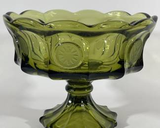 Vintage Fostoria Green Glass Coin Compote