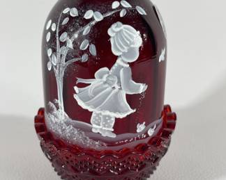 Fenton Hand Painted Ruby Red Glass Fairy Light