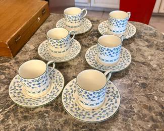 Vintage Aynsley Forget Me Not 6 Tea Cups And Saucers Blue Flowers Hand Painted. 