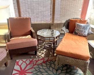 Vintage Raton,Chaise, Round raton accent table, And Raton armchair