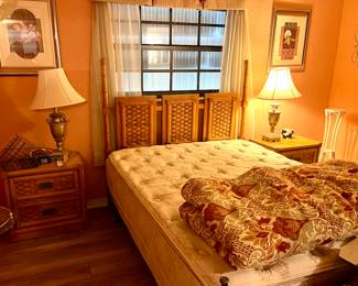 Mid-Century Modern Dixie Wicker Weave Full Size Headboard and Bed Rails