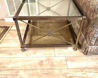 Mastercraft Aged Brass & Glass Tiered End Table