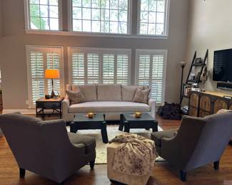 Transitional living room with an  excellent selection of furnishings from Hickory Chair, Hooker, Uttermost and more!