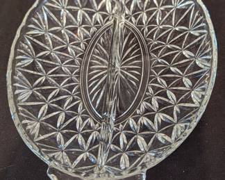 Vintage Oval Clear Cut Glass Relish Tray