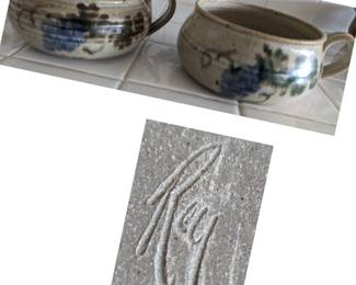 Signed Pottery Mugs/Bowls: Rey