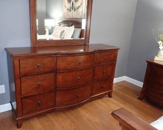 DRESSER WITH MIRROR - QUEEN BED - TALL DRESSER - 2 NITESTANDS