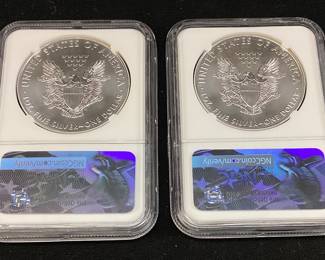 (2) 2017 SILVER AMERICAN EAGLES, MS70 1ST DAY ISSUE