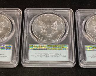 (3) 2021 SILVER AMERICAN EAGLES, TYPE 1 