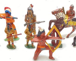 (10) ANTIQUE BARCLAY & MANOIL LEAD INDIAN TOY FIGURINES