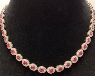 14KT GOLD BURMESE RUBY & DIAMOND NECKLACE, 17.69ct RUBIES, 9.63ct DIAMONDS, 36.8g, GGA APPRAISAL $73,640,